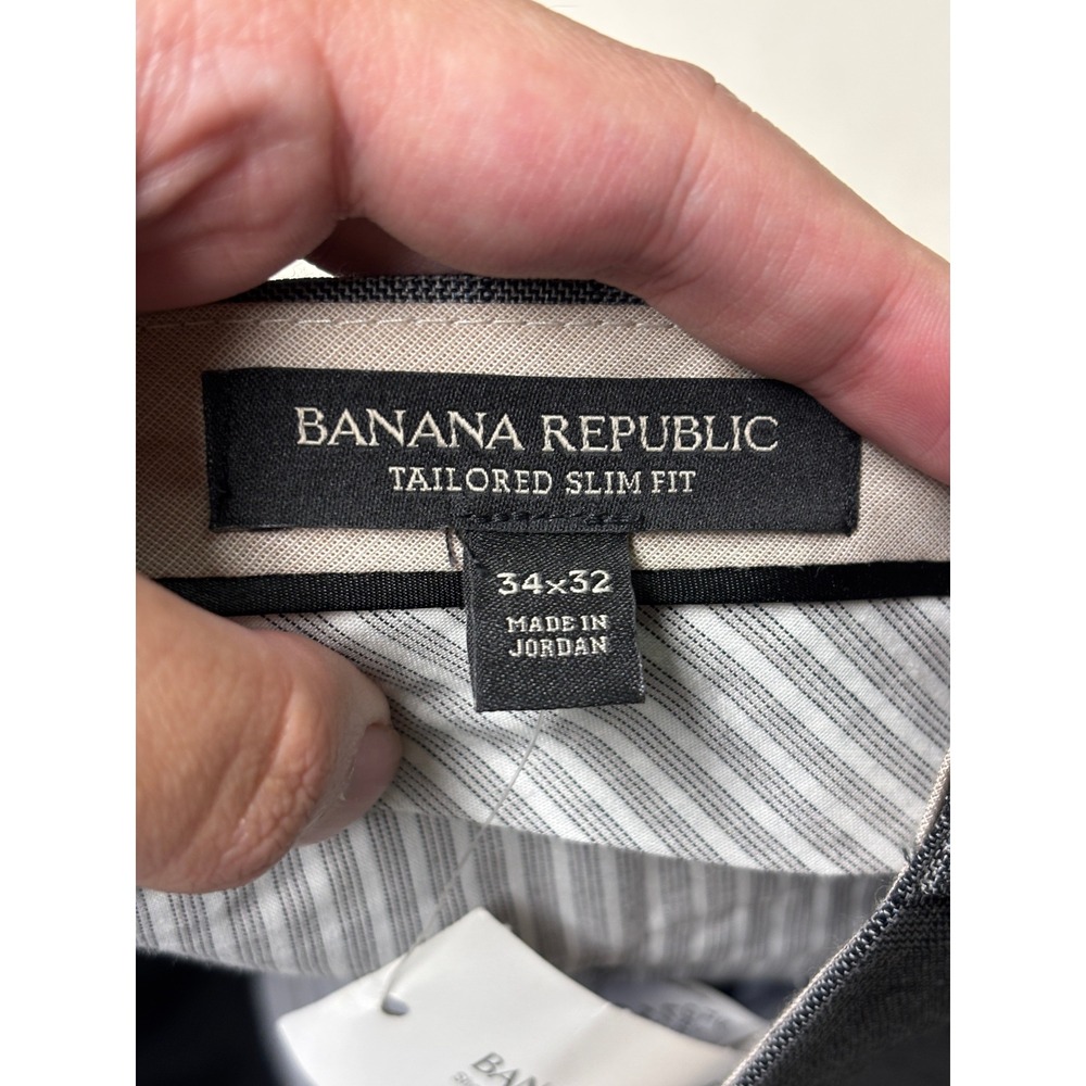 NWT Banana Republic Tailored Slim Fit Plaid‎ Wool Blend Dress Pants 34x32 Gray - Picture 5 of 15
